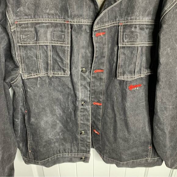 Vintage 2000s black raw denim by‎ koman jacket size XL men’s y2k hiphop - Picture 2 of 7